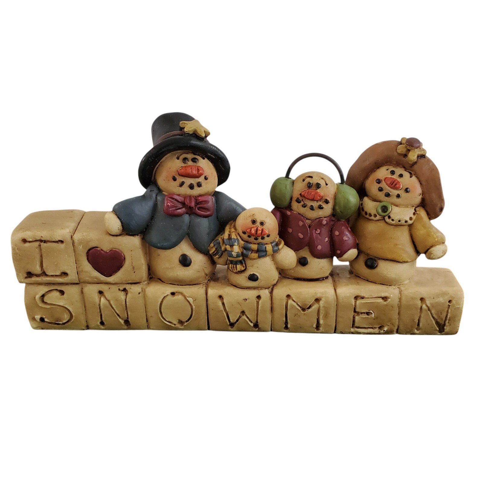 Vintage Suzi Skoglund I Love Snowmen Figurine Shelf Table Resin Snowman Family