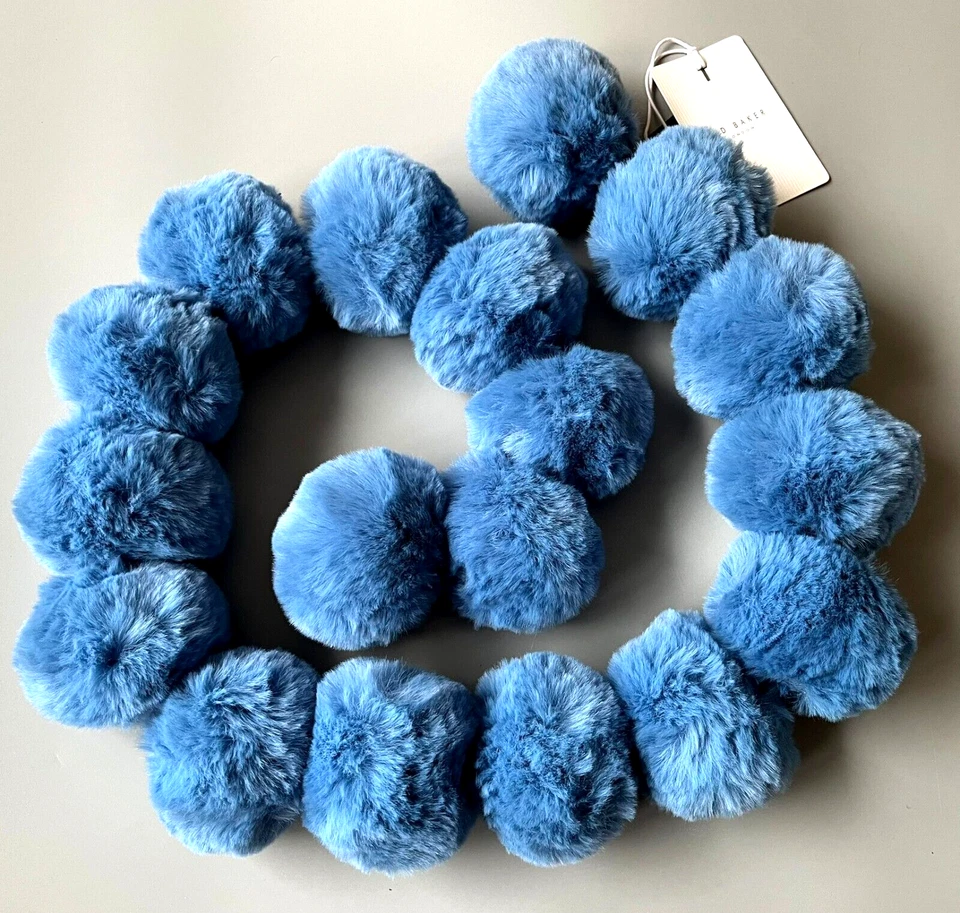 Ted Baker Mid Blue Tizzy Imitación Piel Pom Pom Bufanda Nueva Con Etiquetas [Sin Logotipo de Metal] Foto 2 de 4