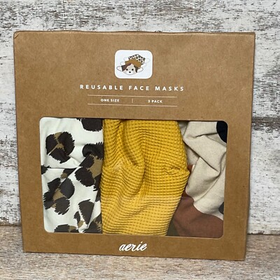 3 Counts AERIE Adults Reusable Face Masks Dog Face, Cheetah & Plain One Size New
