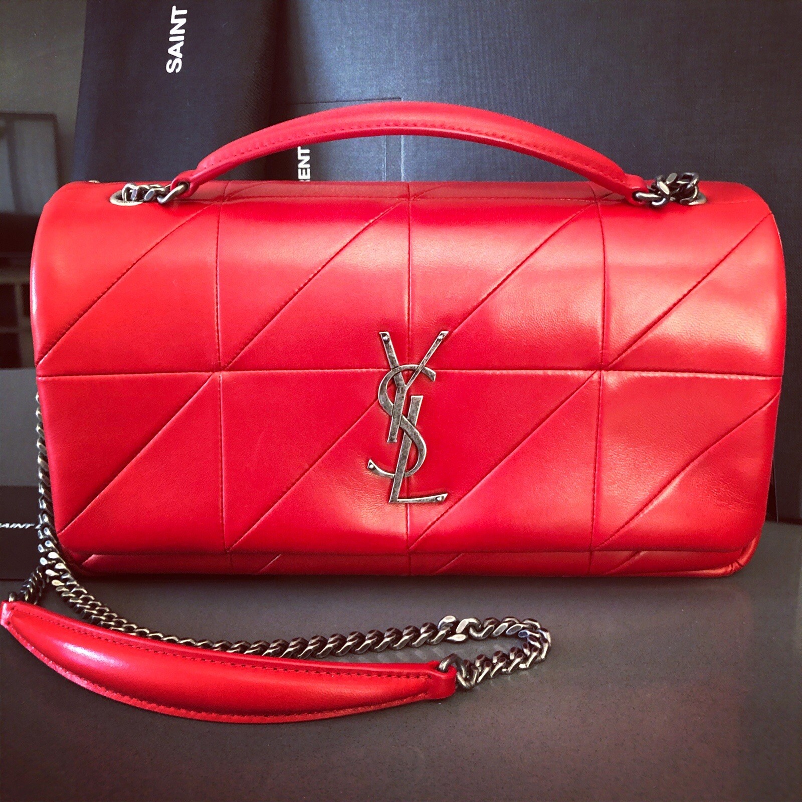 Borsa patchwork Saint Laurent Jamie nuova con etichette rossa