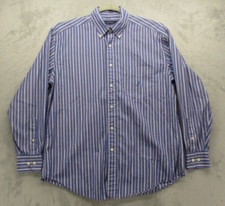 Nautica Button Up Shirt Men's Large Blue With White Stripe Pattern 100 Cotton