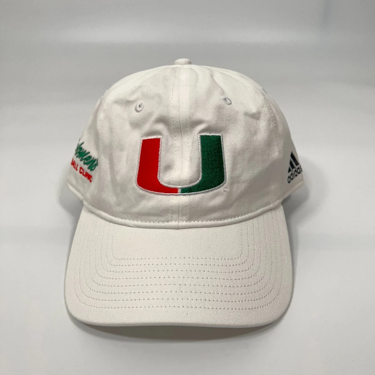 Miami Hurricanes Mens Hat Adidas White Adjustable Cap College Top