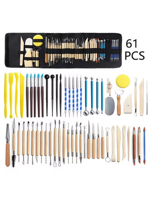 61 Teile/Set Keramik Ton Werkzeuge Bildhauerei Kit mit Tasche Anfänger Handwerk Keramik Pol