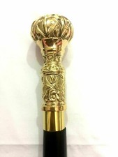 Solid Style Golden Black Brass Victorian Designer Head Wooden Walking Stick Hand