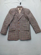 LizSport Women Blazer Size 10 Multicolor Houndstooth Leather Buttons