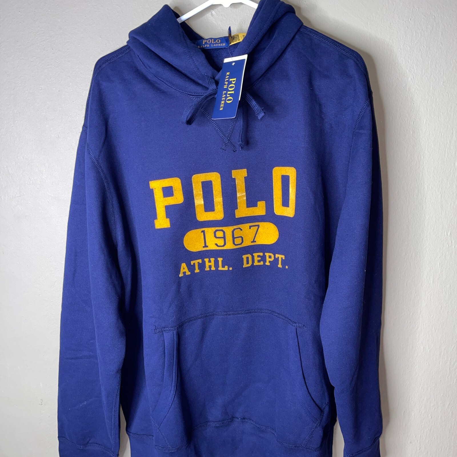 New Polo Ralph Lauren Navy Blue Yellow Sz XL Athl. Dept. Fleece Pullover  Hoodie | eBay
