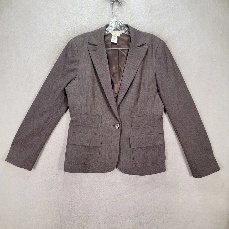 Vtg Studio M Womens Blazer Brown Collar Slim Professional Classic Career Size 12 - Image 4 of 4