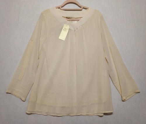 Neu mit Etikett Miusey Top Gr. M gefüttert Chiffon creme elfenbein V-Ausschnitt feminin Karriere minimalistisch - Bild 3 von 10