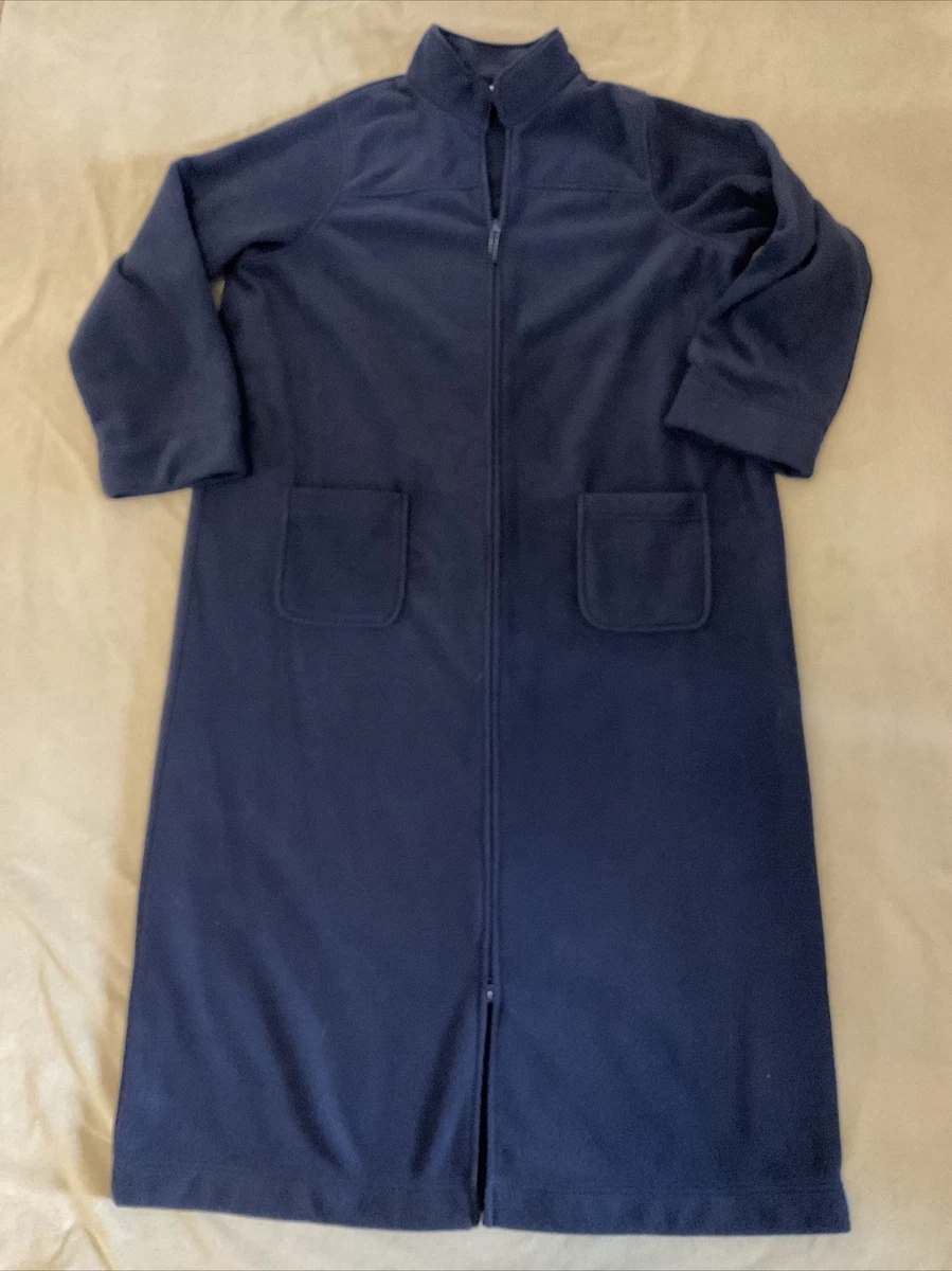 Lands end fleece robe housecoat full zipper navy womens 1X Cozy Warm  Pockets | eBay