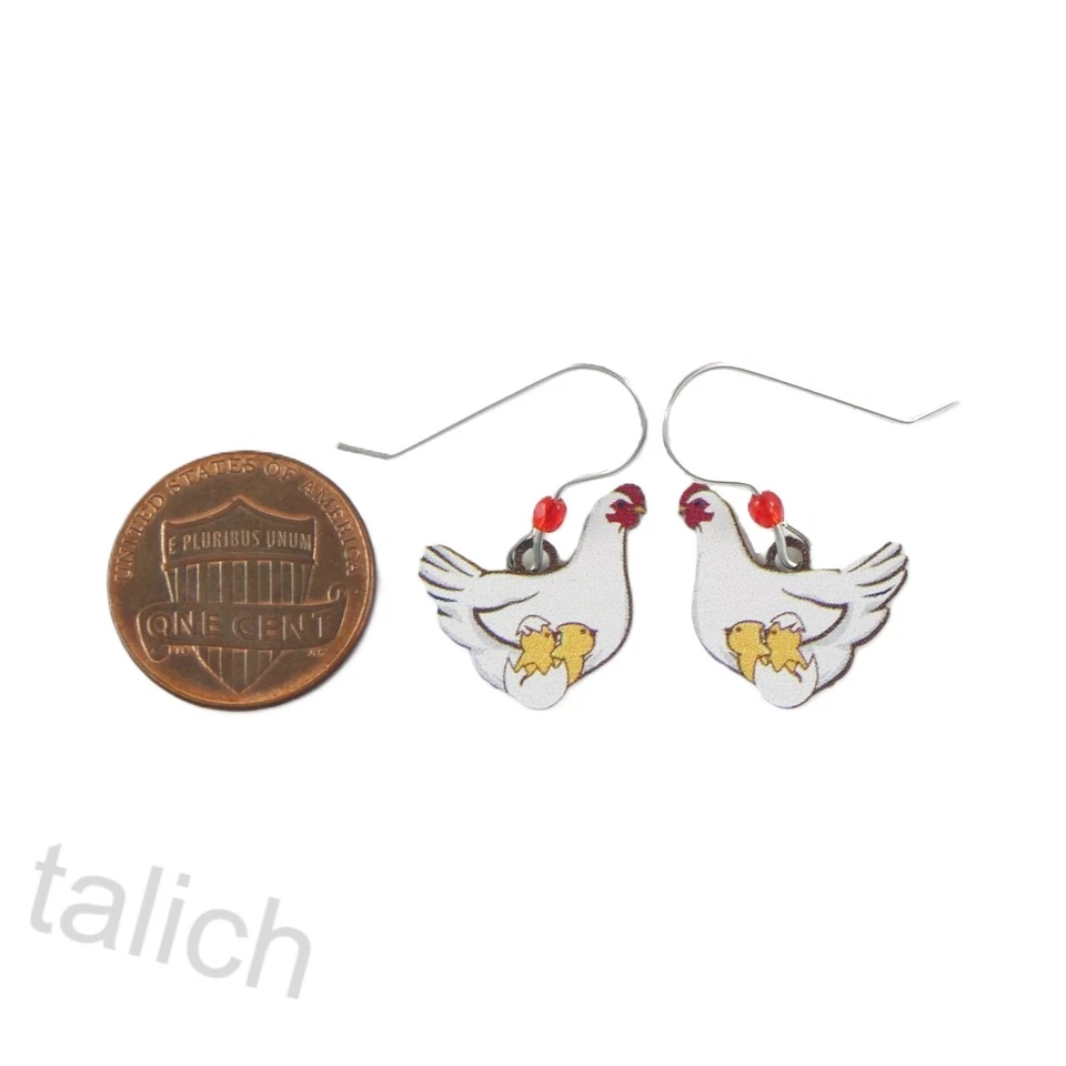 Sienna Sky Earrings White Hen and Yellow Baby Chicks Fun Cute Whimsical Unique - Image 4 of 4