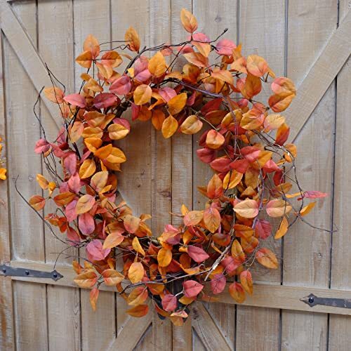 18" Fall Leaves Wreath for Front Door, Harvest and Thanksgiving Front Door - Afbeelding 5 van 8