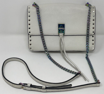 Rebecca Minkoff Off White Leather Iridescent Chain Strap Crossbody Purse EUC