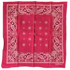 Fast Color Selvedge Bandana Hot Pink White Paisley All Cotton RN 13960 Vtg