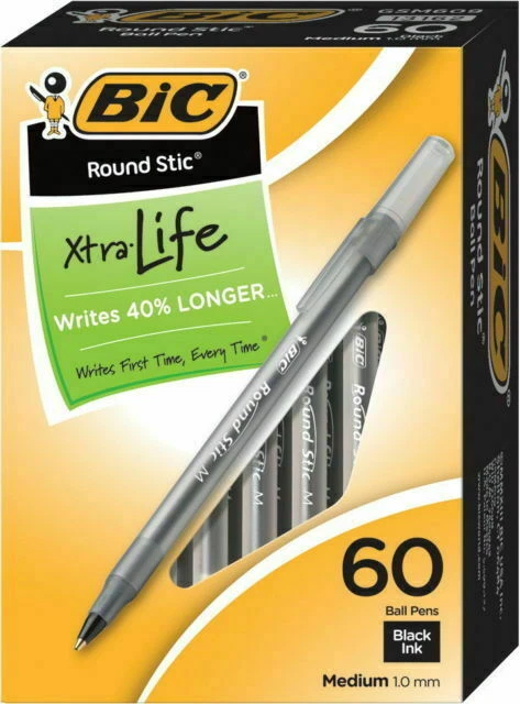 BIC BICGSM609BK Medium 1.0mm Round Stic Ballpoint Pens, Black - 60 Count - Image 1 of 1