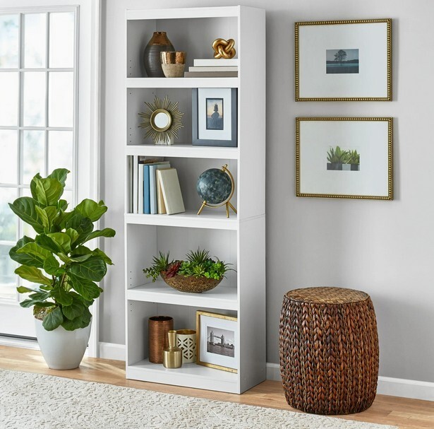 Mainstays White 5-Shelf Adjustable Bookcase with Frame