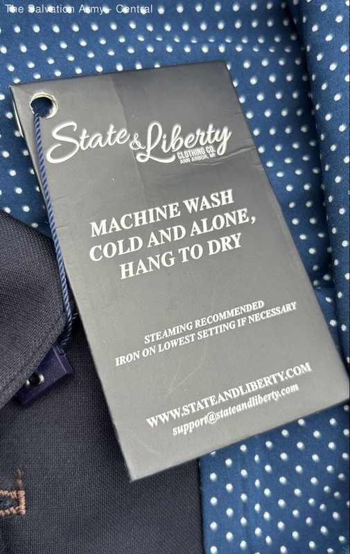 State & Liberty Men's Navy Blue Vest Waistcoat Polka Dot Lining Cinch Back