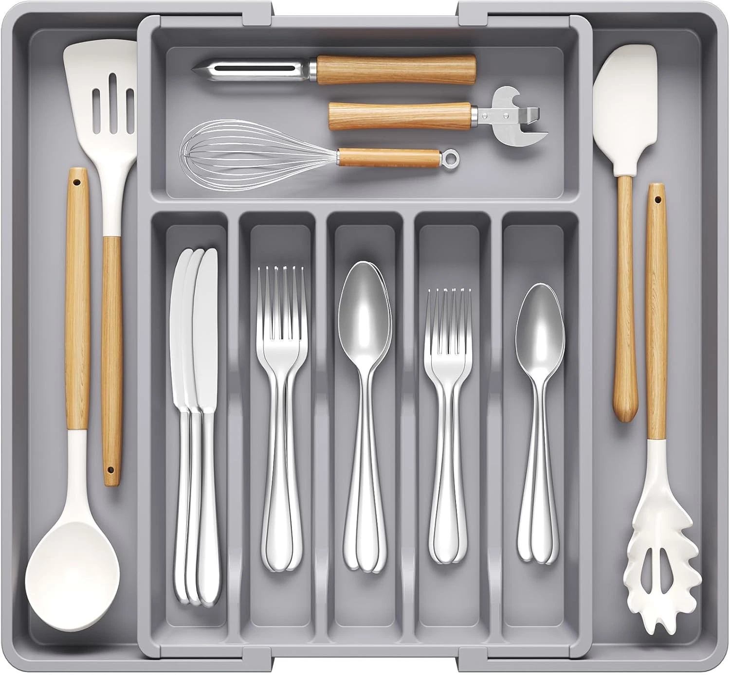 Extendable Cutlery Drawer Organiser Adjustable Plastic Utensil Tray Kitchen