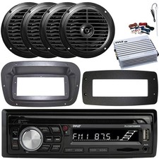 Pyle 1-DIN Marine CD Stereo W/Kit Adapter Plate, 4x 6.5'' Speakers, Amp W/Kit