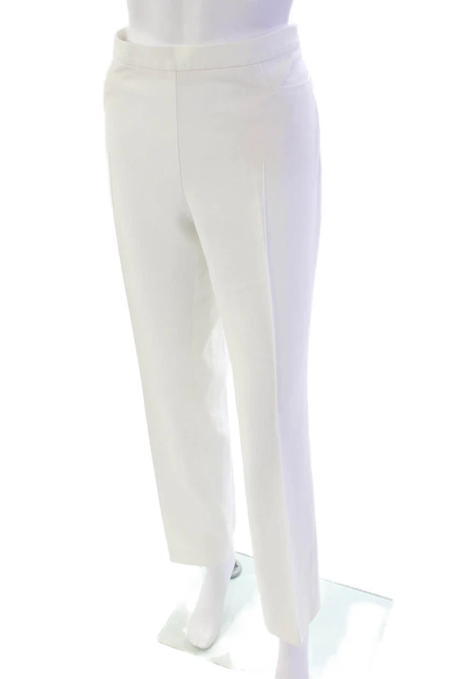 Pantalones Akris Punto Mujer Cremallera Lateral Tiro Alto Plisados Pierna Recta Blancos Talla 10 Foto 2 de 4