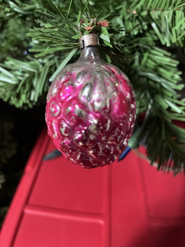 Vintage Figural Christmas Feather Ornament Glass Berry Grapes Purple Silver