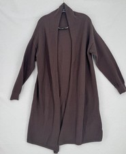 Free People Beach Brown Thermal Shawl Collar Open Long Cardigan Sweater Sz S