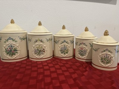 1993 1994 Lenox 5 Piece Spice Garden Canister Set Coffee Tea