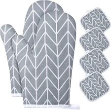 AUAUY Oven Mitts and Pot Holders 6PCS Set, 392°F Heat Resistant Cotton-grey 