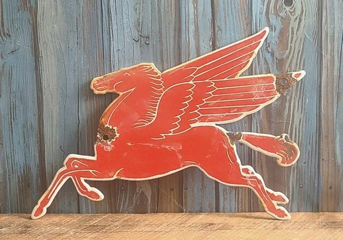 Vintage Die-cut Mobil Pegasus Gas Oil Porcelain Metal Sign