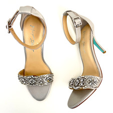 Blue By Betsey Johnson Juno Silver Wedding Party Strap Stiletto Heels Sandal 9.5