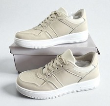 Women's Flat Cream Low-Top Sneakers  Casual Sport Trainers Pumps Sizes UK 3-8