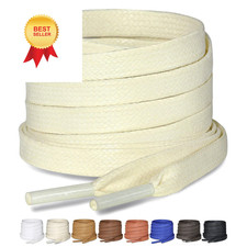 Puzeam 2 Pairs Flat Waxed Cotton Shoelaces for Boots 47Inch 120cm , Off-white