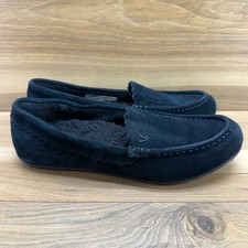 Vionic Mckenzie Suede Flats Slippers Womens 8 M Black Faux Fur Moc Arch Support