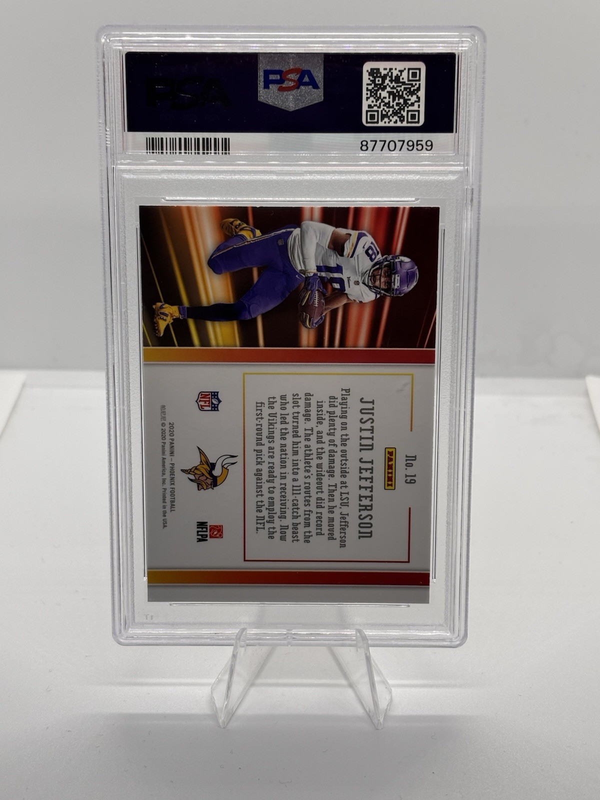 2020 Panini Phoenix - Hot Routes Justin Jefferson #19 (RC) PSA 10 view 3
