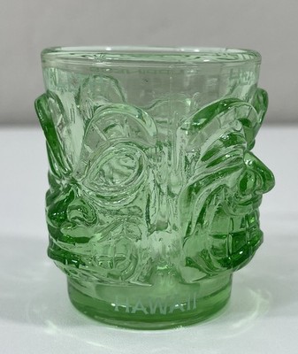 Hawaii Shot Glass Ooga-Shaka Tiki Bar Souvenir 3D Green Happiness Wealth Health