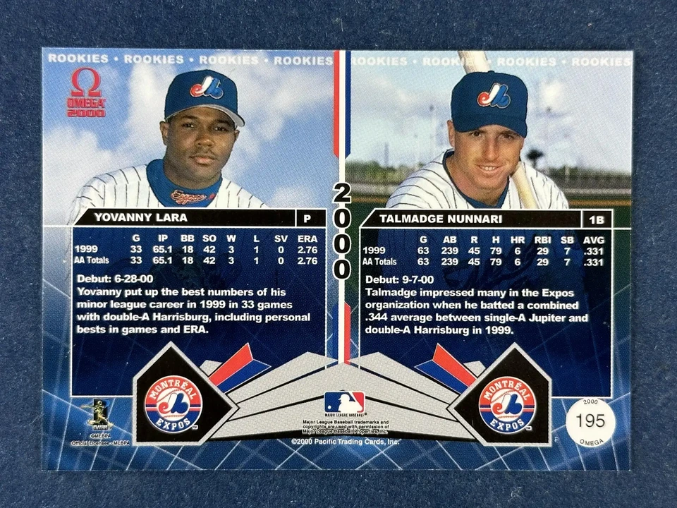2000 Pacific Omega #195 Yovanny Lara/Talmadge Nunnari Expos /999 - Image 2 of 2