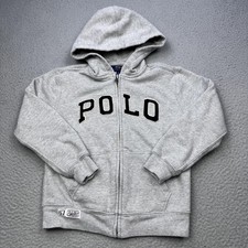 Polo Ralph Lauren Hoodie Boys 7 Gray Full Zip Fleece POLO Logo Sweatshirt