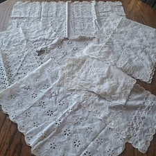 Vintage Eyelet Dresser Scarves Doilies White Lot Of 10 Pieces Matching Sets