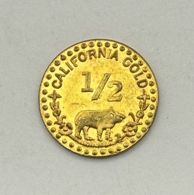 1854 California Indian Head Gold 1/2 Bear Fractional Token • HGE