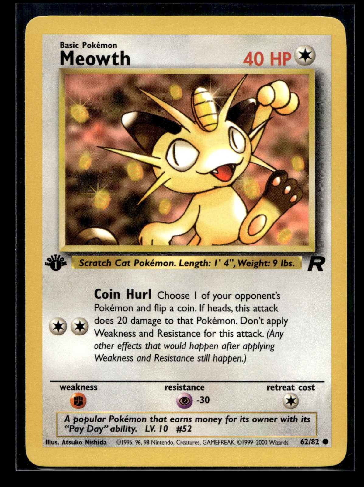 1st Edition Meowth Common Team Rocket 62/82 NM