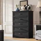 5-Drawers Dresser for Bedroom Wide Wooden Chest of Drawers Metal Handle Black
