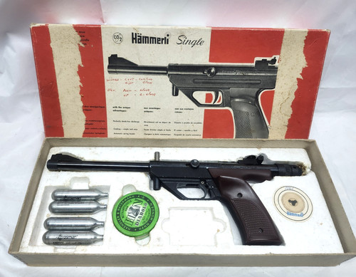 Vtg 1960s Hammerli Single Mod D Cal 4.5/ .177 CO2 Single Shot Air Pistol w/ Box