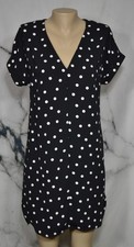 A NEW DAY NEW NWT Black White Polka Dot Dress Small V Neck Short Cuffed Sleeves