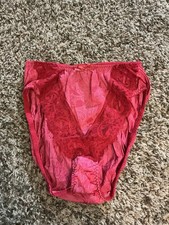 Vintage Bali Panties Size 6 Pink Satin/Lace Paisley High Waist High Leg