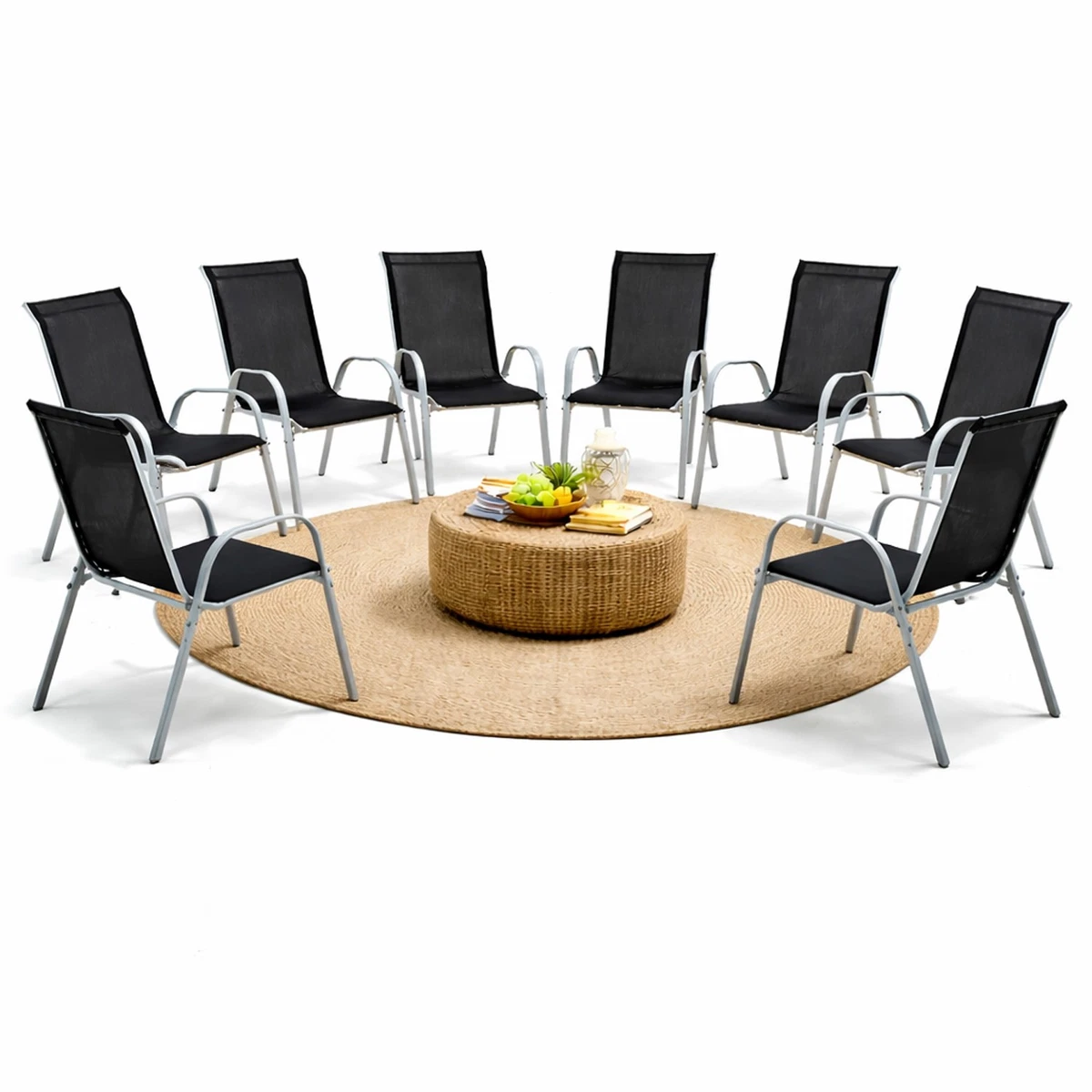 8 uds. Silla apilable silla apilable de metal - textiles color plata - negro