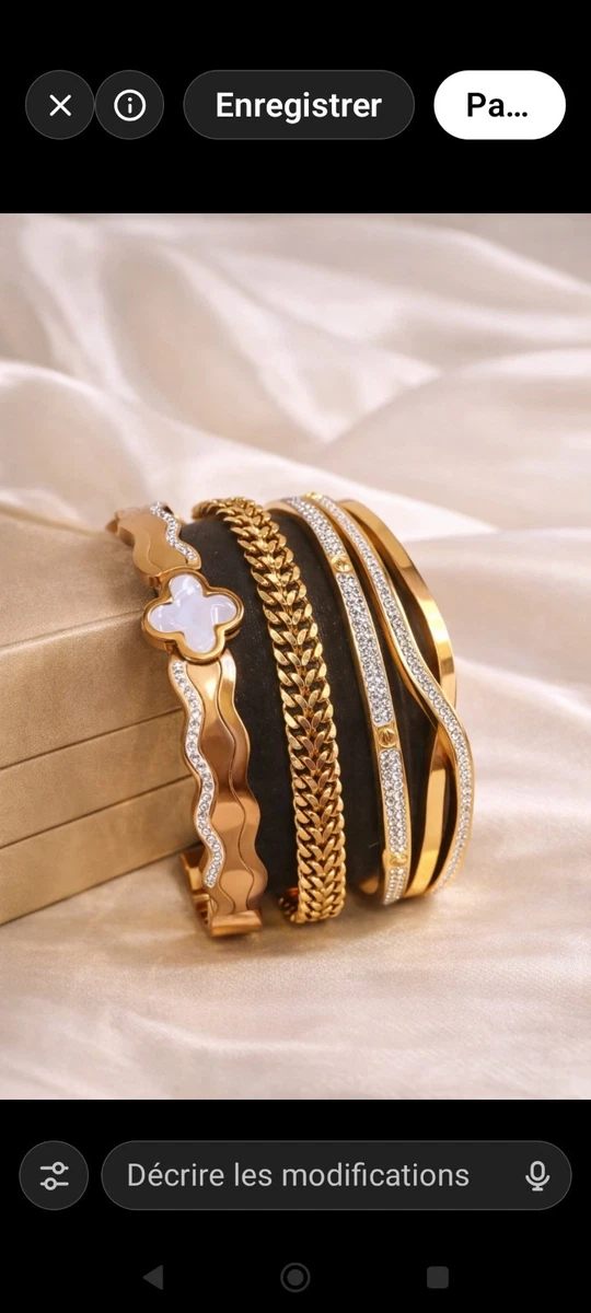 Bracelet Luxe En Acier Inoxydable Argenté Avec Strass - Fermoir Coulissant