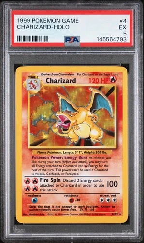 1999 POKEMON BASE SET UNLIMITED #4 CHARIZARD-HOLO PSA 5