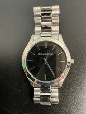Michael Kors Silver Tone Stainless Bracelet Watch Black Dial Quartz 40mm