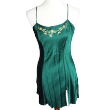 Y2K Victorias Secret 100 Silk Slip Dress Small Green Embroidered Vintage