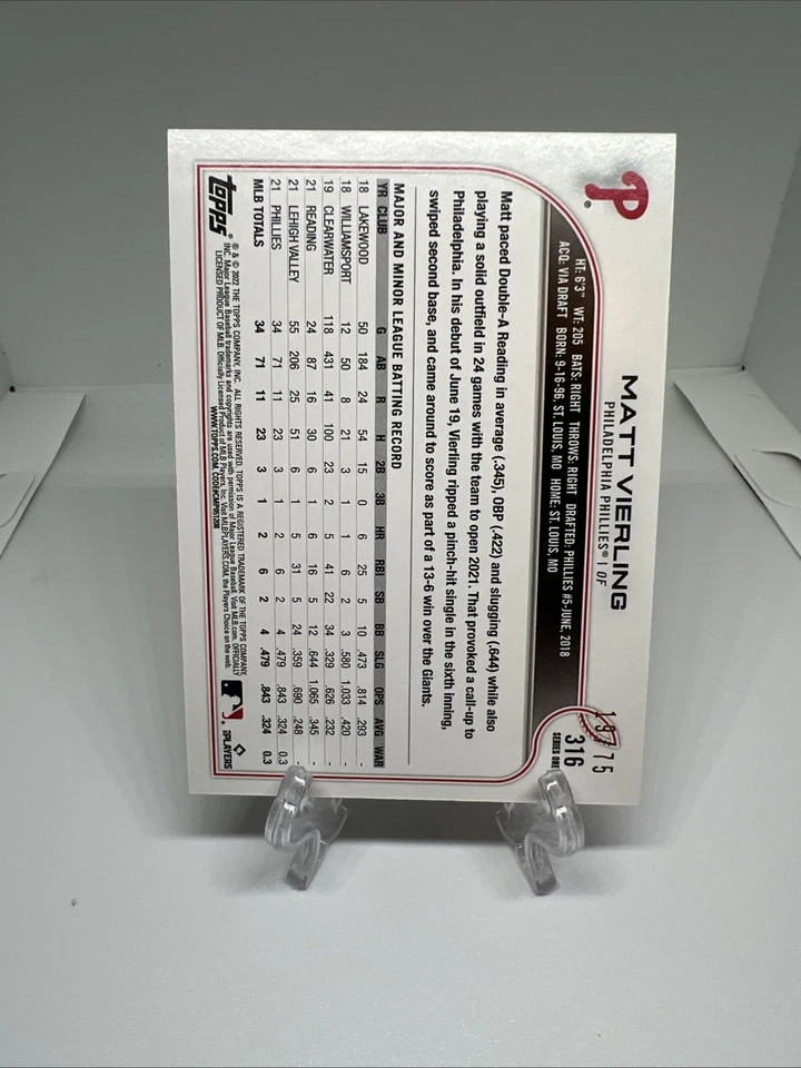 2022 Topps 1st Edition Matt Vierling RC Orange Foil /75 - Image 2 of 2