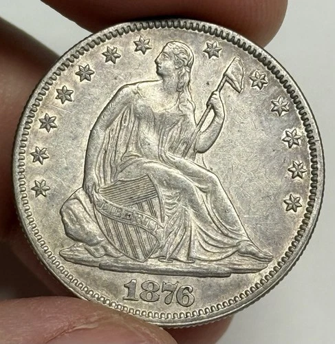 AU 1876-P Seated Liberty Half Dollar (all original), Silver 50c U.S. Type Coin